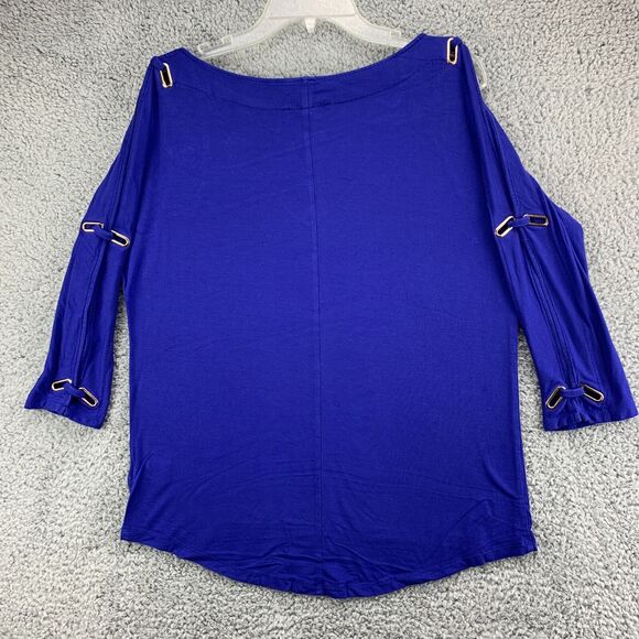 Cable & Gauge Womens Top Blouse Grommet 3/4 Sleeve Blue Purple Size Medium - Picture 2 of 10